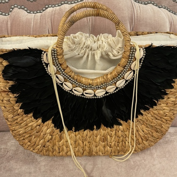 LARGE HANDMADE BRACH BAG WITH FEATHERS - Picture 12 of 17
